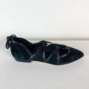 Brian Atwood NWOB Sanaa Suede and Leather Lace-Up Pointed Ballet Black Flats 5.5